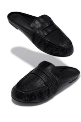 Julia Slip On Loafer Flats - Black Croc