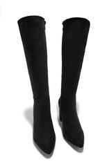 Fine Time Block Heel Knee High Boots - Black Suede
