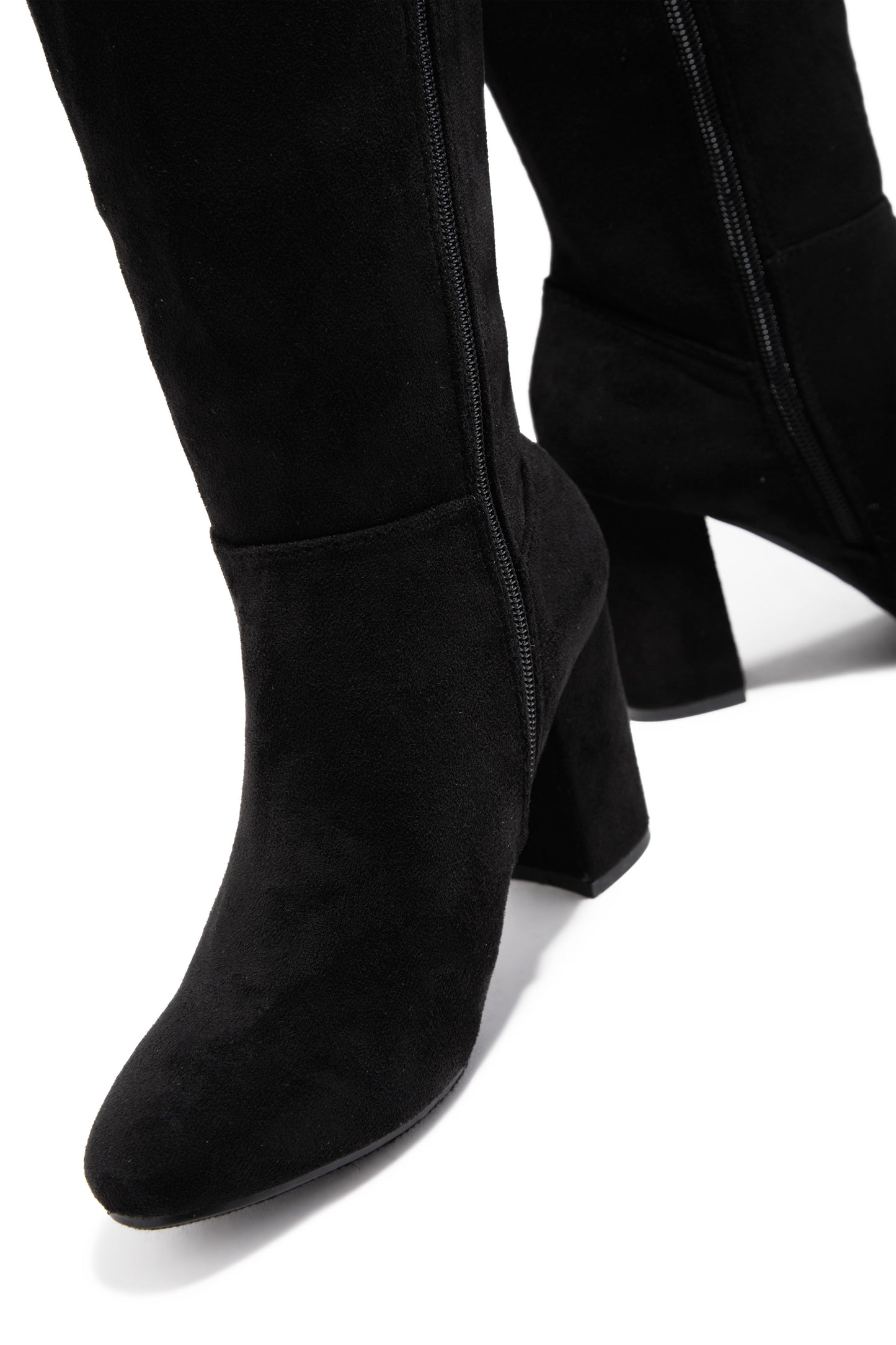 Colette Block Heel Boots - Black Suede