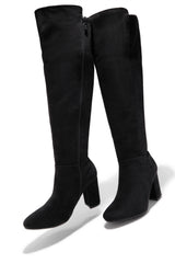 Colette Block Heel Boots - Black Suede