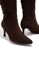 Zama Knee High Heel Boots - Brown Suede