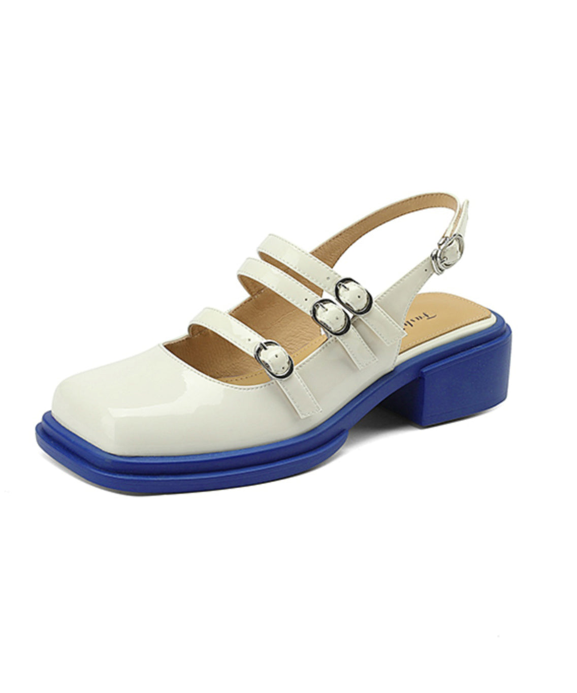 Classy Splicing Chunky Sandals Beige Sheepskin Buckle Strap