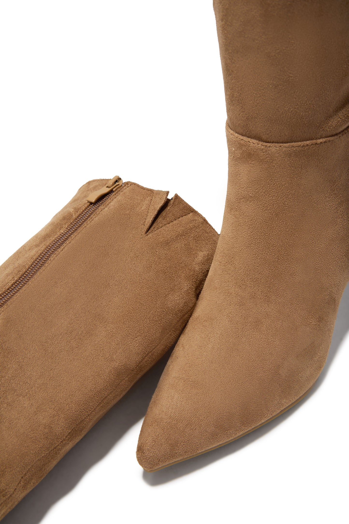 Zama Knee High Heel Boots - Camel Suede