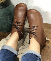 Beautiful Lace Up Flat Feet Shoes Comfy Black Cowhide Leather