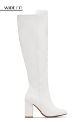 Colette Wide Fit Block Heel Boots - White
