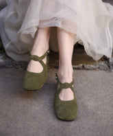 New Comfy Flat Feet Shoes Green Suede Cross Strap
