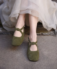 New Comfy Flat Feet Shoes Green Suede Cross Strap