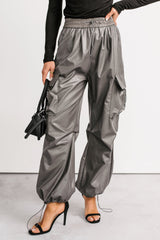 Don’t Be Shy Faux Leather Cargo Pants (Grey)