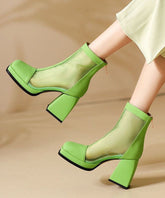 Fashion Green Faux Leather Thin Boots Splicing Tulle
