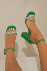 Devine Dreams Embellished Chunky Heels - Green