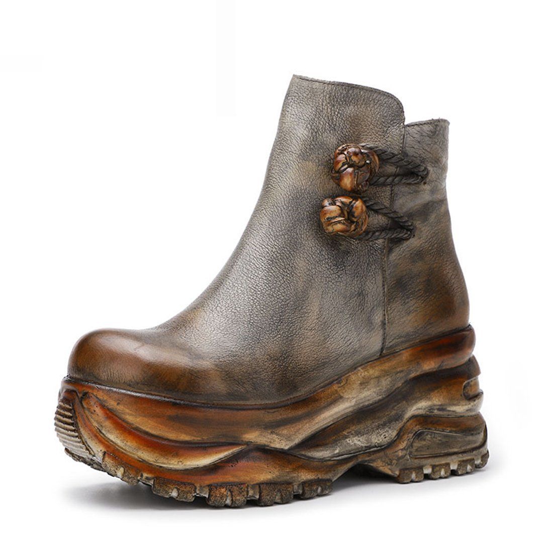 Cozy Leather Handmade Ethnic Height Inceasing Boots Shoes