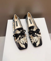 New Retro Black Embroidered Flat Feet Shoes Fuzzy Wool Lined