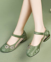 Green Satin Breathable Mesh Splicing Buckle Strap Sandals
