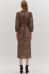Cecily Botanical Puff Sleeve Midi Dress