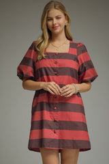 Brittany Stripe Puff Sleeve Mini Dress