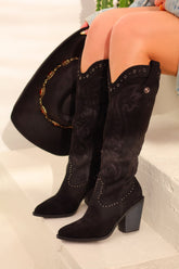 Festival Season Cowgirl Boots - Black Suede