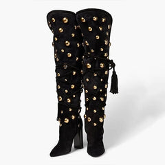 Gold Studded Tasseled Knee Boots
