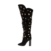 Gold Studded Tasseled Knee Boots