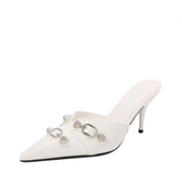 Metal Rivet Buckle Strap Pointed Toe Stiletto Pumps