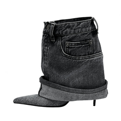 Denim Pointed Toe Fine High Heel Skirt Boots