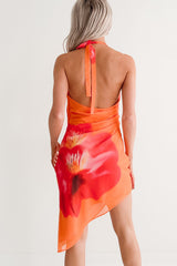 Bloom Again Halter Floral Mini Dress (Orange/Pink/Multi)