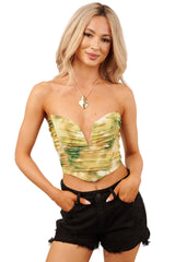 A Little Extra Strapless Ruched Crop Top (Sage/Multi)