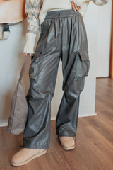 Don’t Be Shy Faux Leather Cargo Pants (Grey)