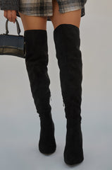 Kenedi Triangle Block Heels Boots - Black Suede