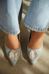Kiara Embellished Pointed Toe Pumps - Denim