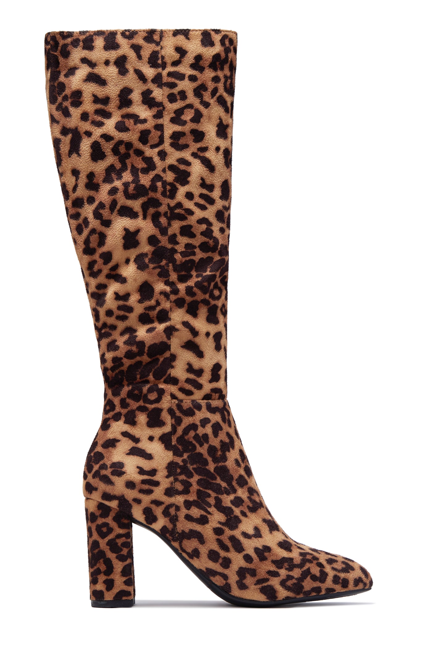 Fine Time Block Heel Knee High Boots - Leopard