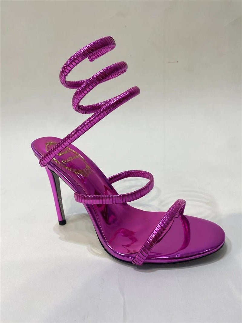 Metallic Winding Snake Stiletto Sandals