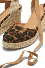 Tropical Vacay Lace Up Platform Espadrille Wedges - Leopard