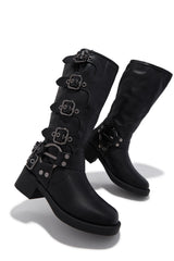 Prettiest Problem Below The Knee Moto Boots - Black