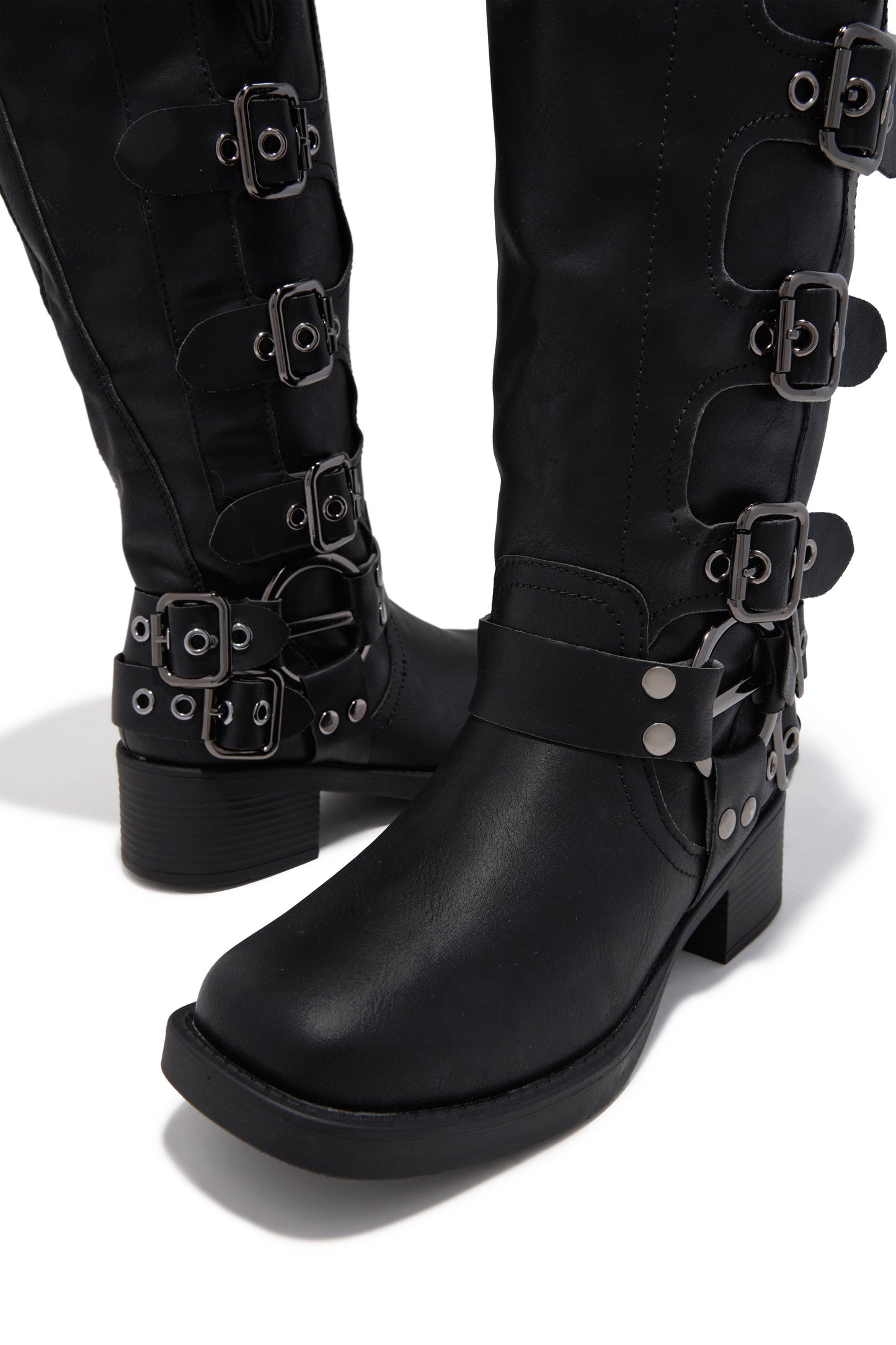 Prettiest Problem Below The Knee Moto Boots - Black