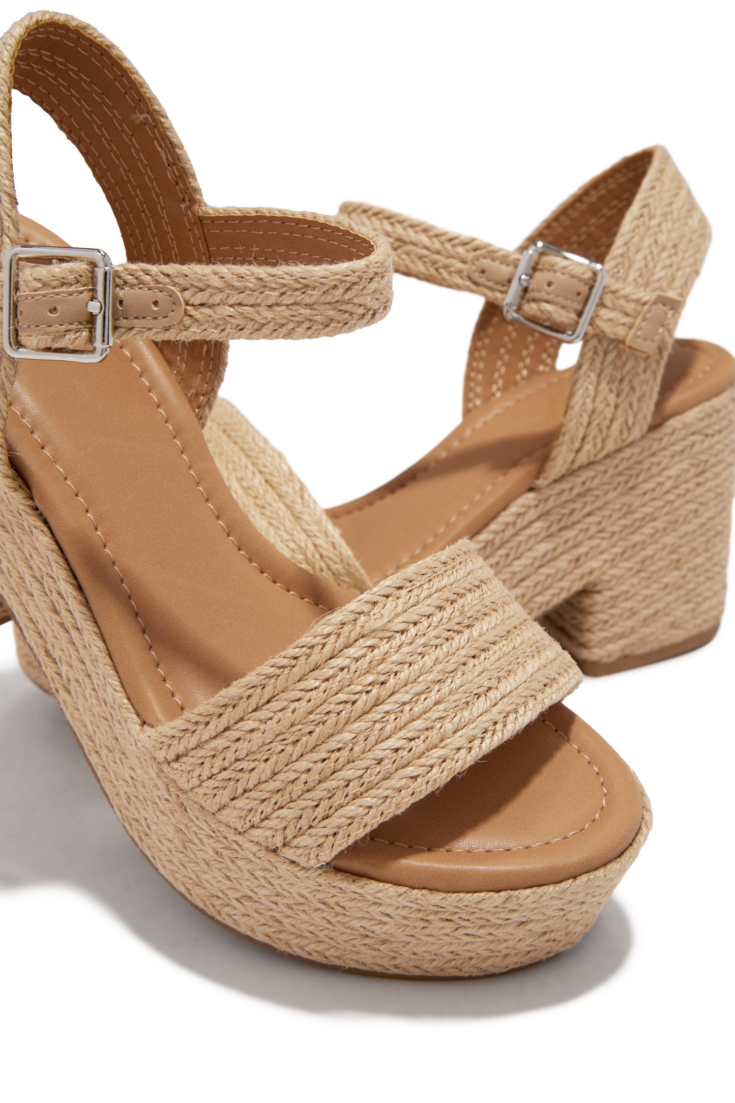 Marina Raffia Platform Heels - Natural