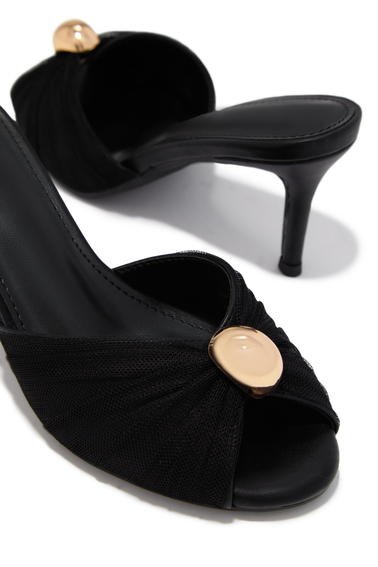 Olivia Peep Toe Single Sole Heels - Black