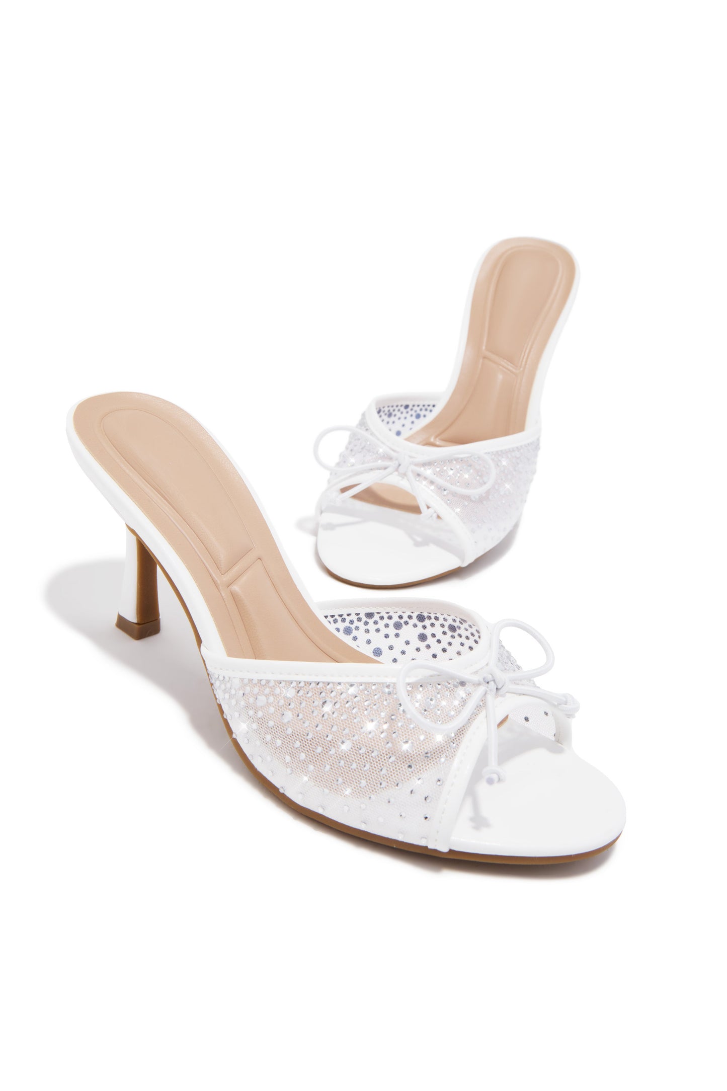 Celeste Embellished Mid Heel Mules - White