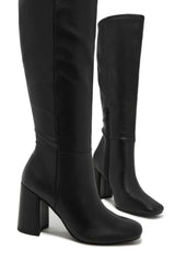 Viri Block Heel Knee High Boots - Black