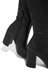 Viri Block Heel Knee High Boots - Black