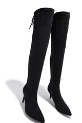 Gigi Over The Knee Heel Boots - Black Suede