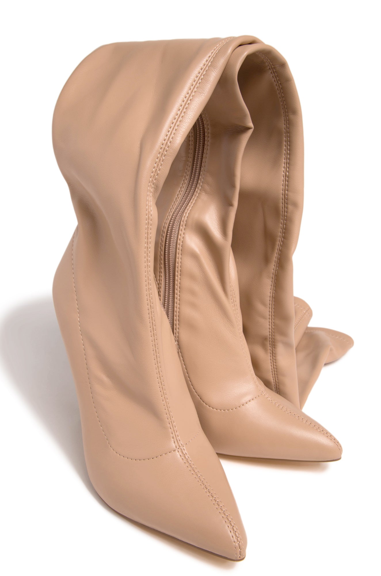 Groundbreaking Over The Knee High Heel Boots - Nude PU