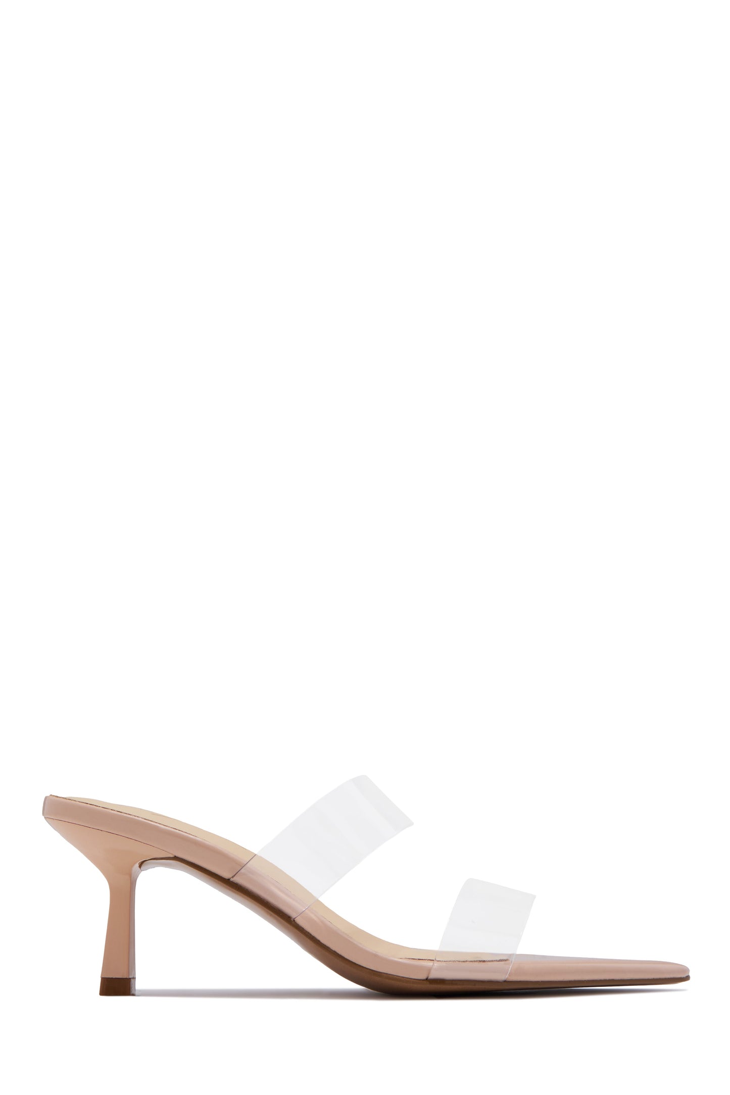 Hayley Clear Strap Mid Heel Mules - Nude