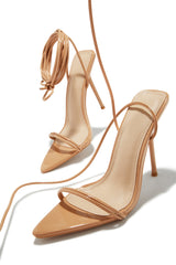 Zemira Lace Up High Heels - Nude
