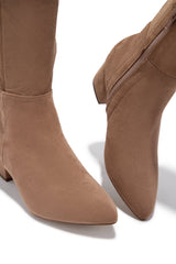 New Moon Over The Knee Block Heel Boots - Taupe
