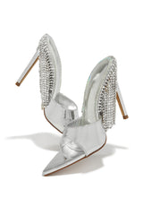 Atelier Dangle Embellished High Heel Mules - Silver