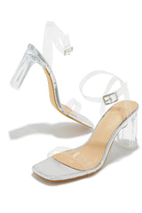 Simply Yours Clear Ankle Strap Heels - Silver