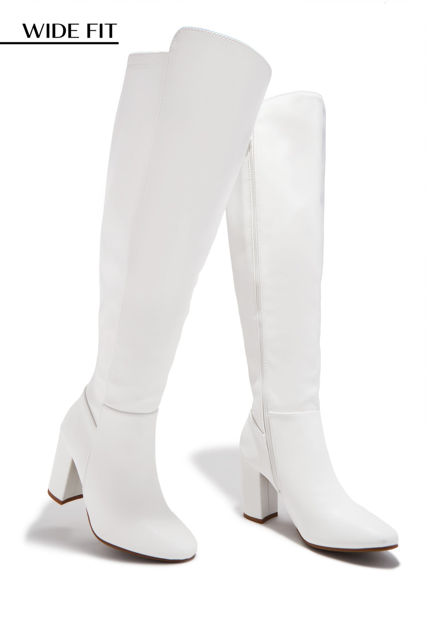 Colette Wide Fit Block Heel Boots - White