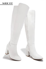 Colette Wide Fit Block Heel Boots - White