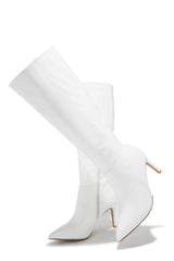 Scarlette Below The Knee Heel Boots - White Pat