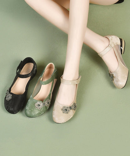 Green Satin Breathable Mesh Splicing Buckle Strap Sandals